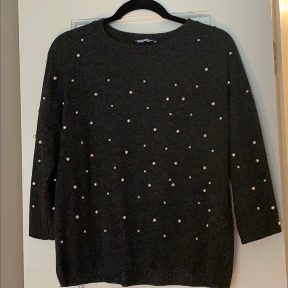 Zara Dark Gray Sweater with Pearls